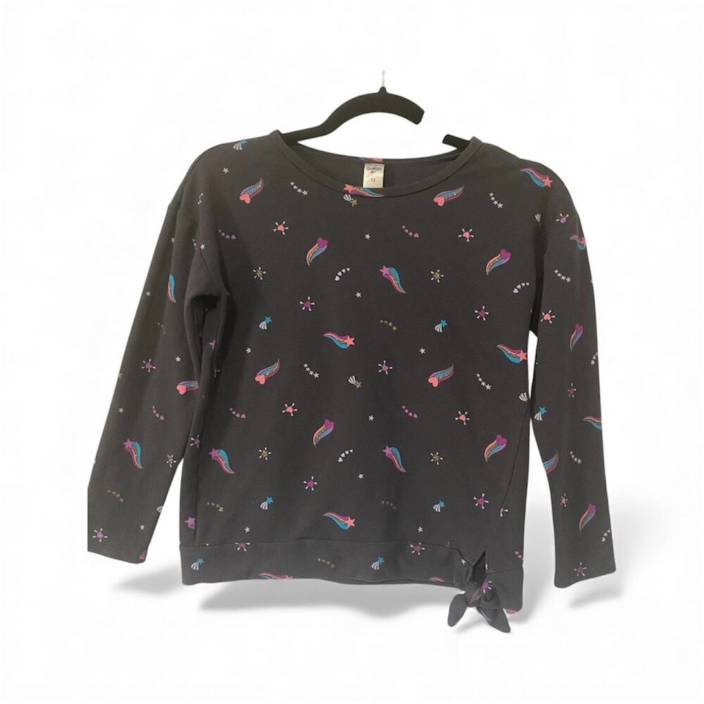 OshKosh B’gosh Girls Long Sleeve Graphic Shirt Size 12 Shooting Star Rainbow Tie